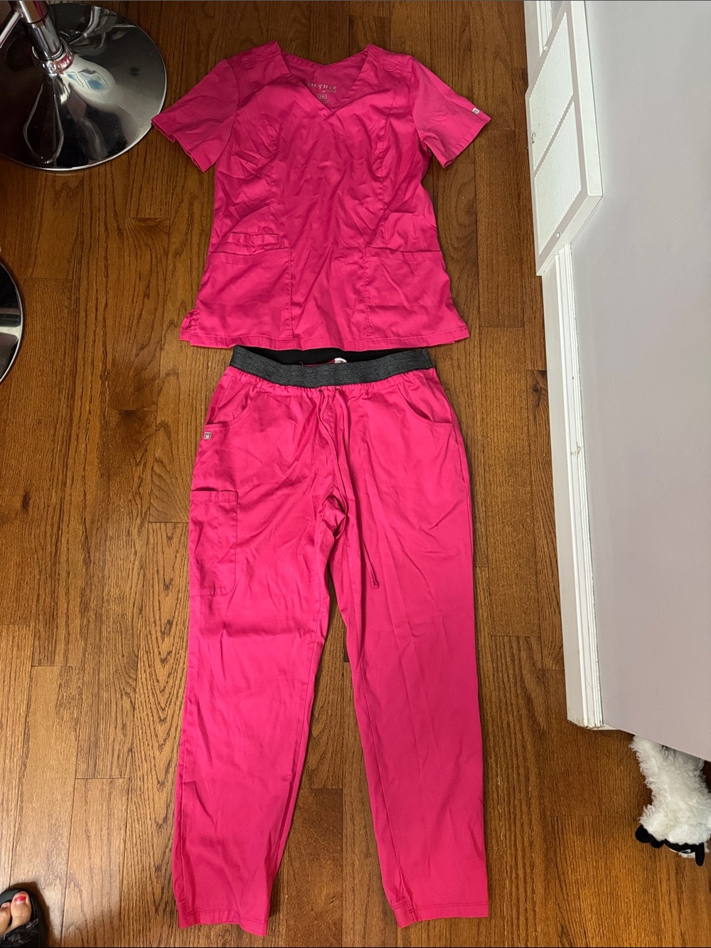 Women's Hot Pink Scrub Set - Short Sleeve Top & Drawstring Pants